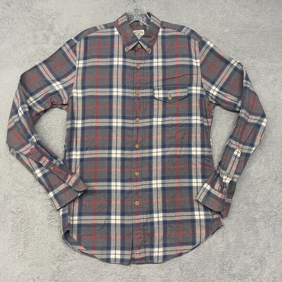 J Crew Shirt Mens Small Gray Blue Plaid WorkShirt Button Cotton‎ Long Sleeve - Picture 1 of 7